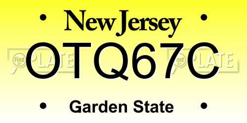 OTQ67C New Jersey License Plate