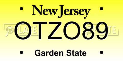 OTZO89 New Jersey License Plate
