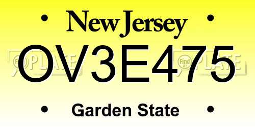 OV3E475 New Jersey License Plate
