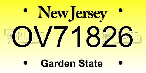 OV71826 New Jersey License Plate