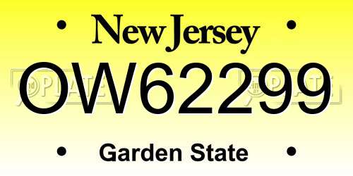OW62299 New Jersey License Plate