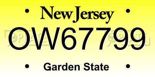 OW67799 New Jersey License Plate