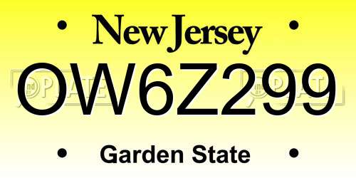 OW6Z299 New Jersey License Plate