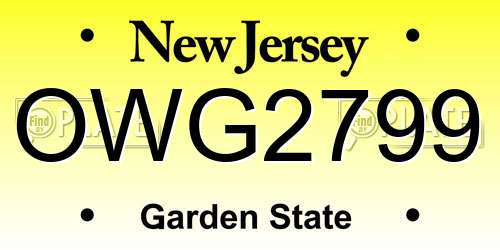 OWG2799 New Jersey License Plate