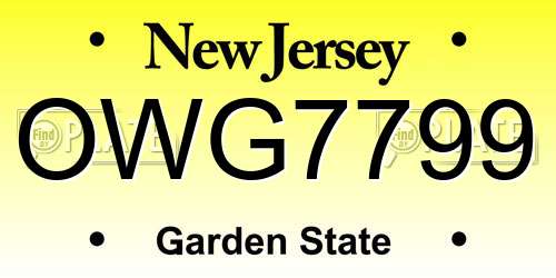 OWG7799 New Jersey License Plate