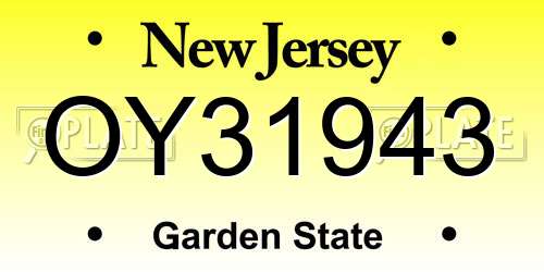 OY31943 New Jersey License Plate