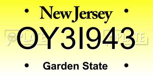 OY3I943 New Jersey License Plate