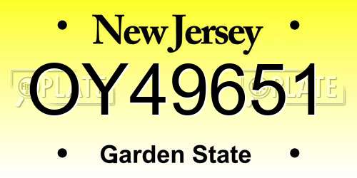 OY49651 New Jersey License Plate