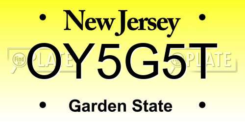 OY5G5T New Jersey License Plate