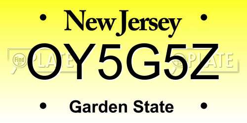 OY5G5Z New Jersey License Plate