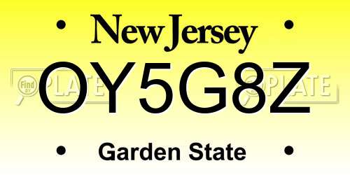OY5G8Z New Jersey License Plate