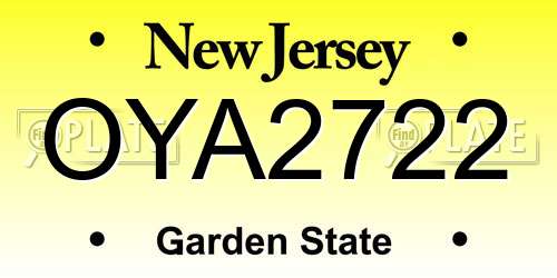 OYA2722 New Jersey License Plate