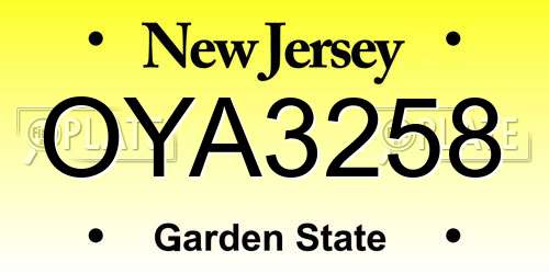 OYA3258 New Jersey License Plate