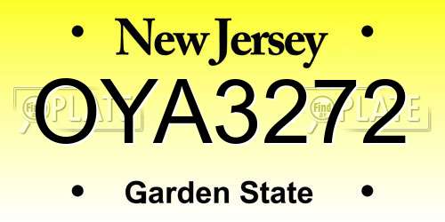 OYA3272 New Jersey License Plate