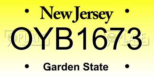 OYB1673 New Jersey License Plate