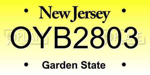 OYB2803 New Jersey License Plate
