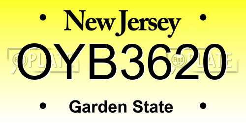 OYB3620 New Jersey License Plate