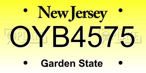 OYB4575 New Jersey License Plate