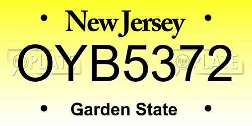 OYB5372 New Jersey License Plate