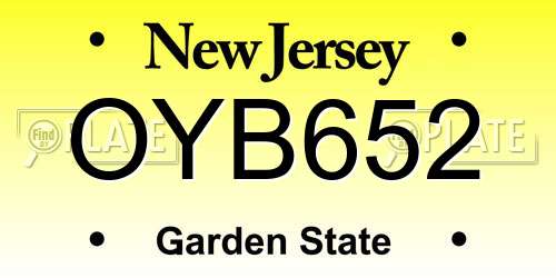 OYB652 New Jersey License Plate
