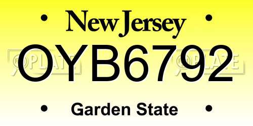 OYB6792 New Jersey License Plate