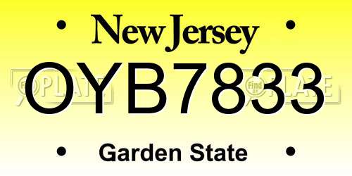 OYB7833 New Jersey License Plate
