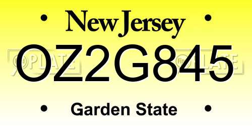 OZ2G845 New Jersey License Plate
