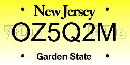 OZ5Q2M New Jersey License Plate