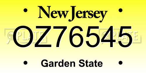 OZ76545 New Jersey License Plate
