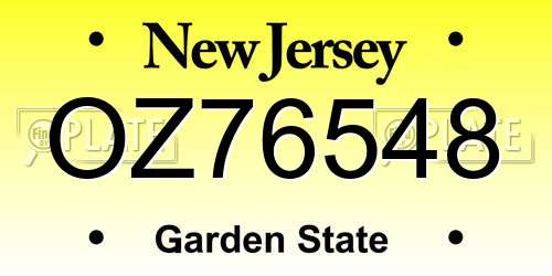 OZ76548 New Jersey License Plate