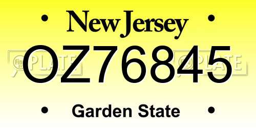 OZ76845 New Jersey License Plate