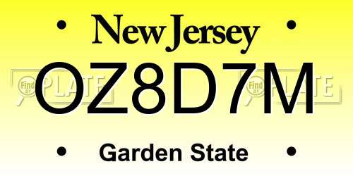 OZ8D7M New Jersey License Plate
