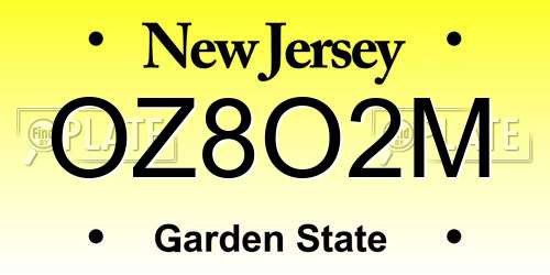 OZ8O2M New Jersey License Plate