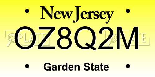 OZ8Q2M New Jersey License Plate