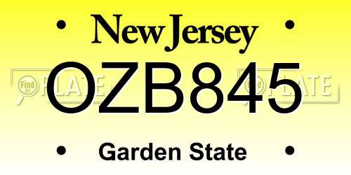 OZB845 New Jersey License Plate