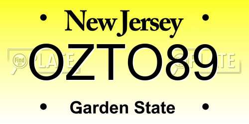 OZTO89 New Jersey License Plate