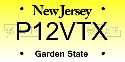 P12VTX New Jersey License Plate