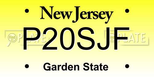 P20SJF New Jersey License Plate