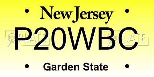 P20WBC New Jersey License Plate