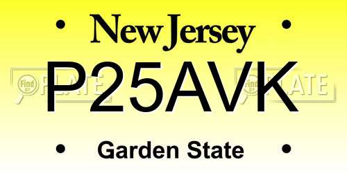 P25AVK New Jersey License Plate