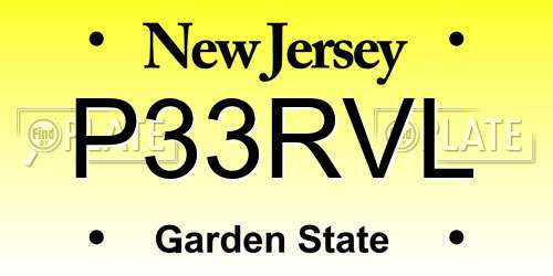 P33RVL New Jersey License Plate