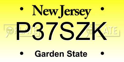 P37SZK New Jersey License Plate