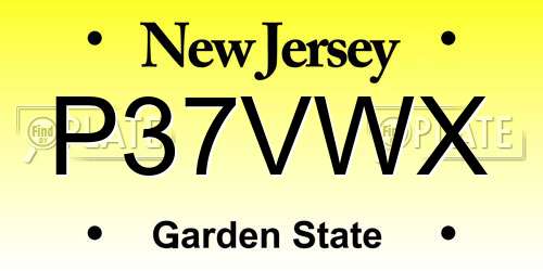P37VWX New Jersey License Plate
