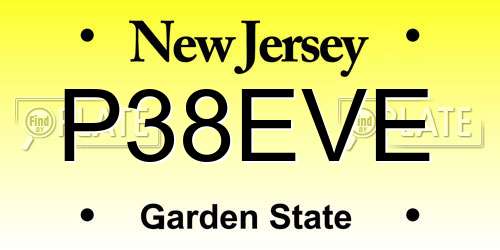 P38EVE New Jersey License Plate