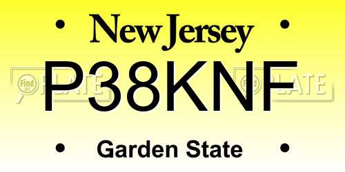 P38KNF New Jersey License Plate