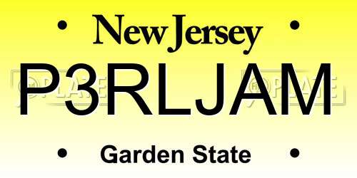 P3RLJAM New Jersey License Plate