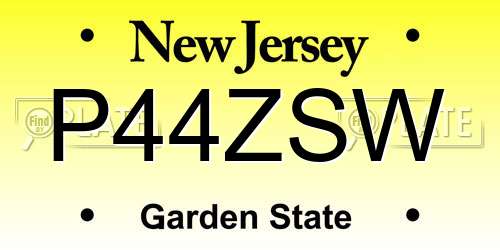 P44ZSW New Jersey License Plate