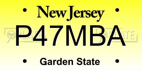 P47MBA New Jersey License Plate