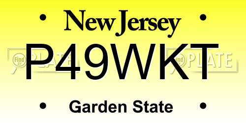 P49WKT New Jersey License Plate