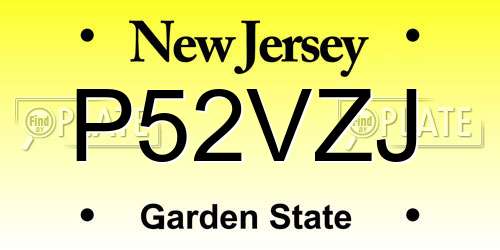 P52VZJ New Jersey License Plate
